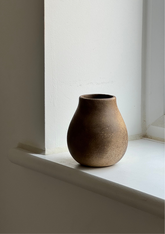 Up-cycled  | warm earthy brown small rounded vase