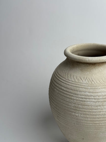 Up-Cycled | Line Detail Off-White Rounded Vase