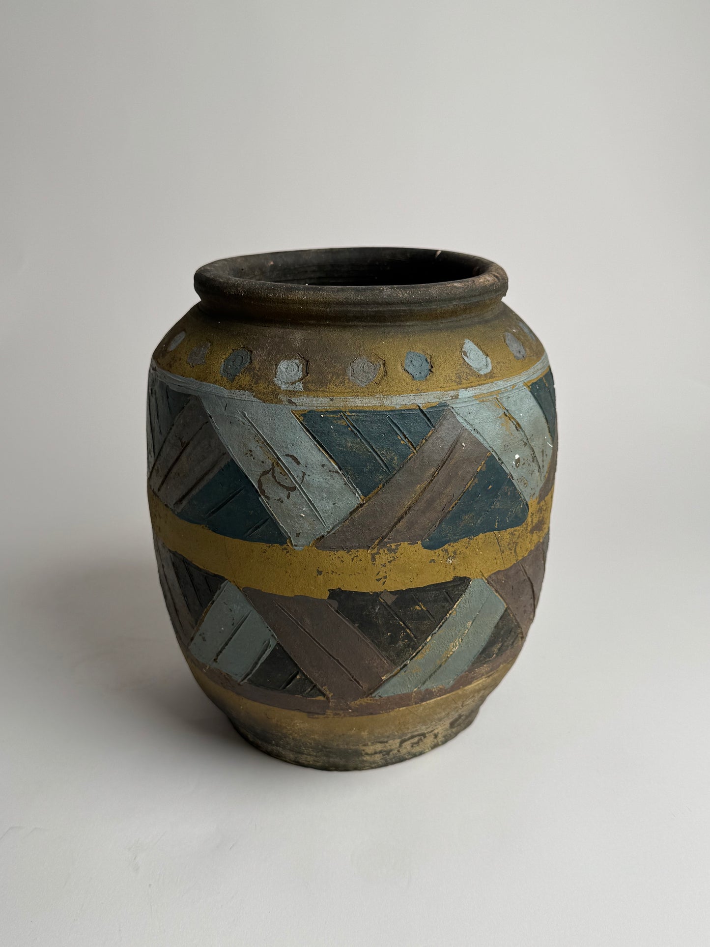 Large Vintage Geometric Rounded Pot