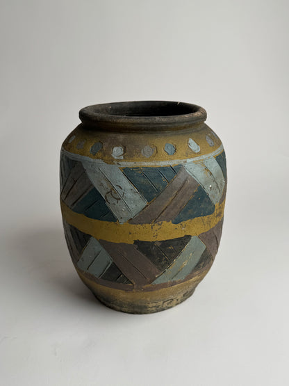 Large Vintage Geometric Rounded Pot