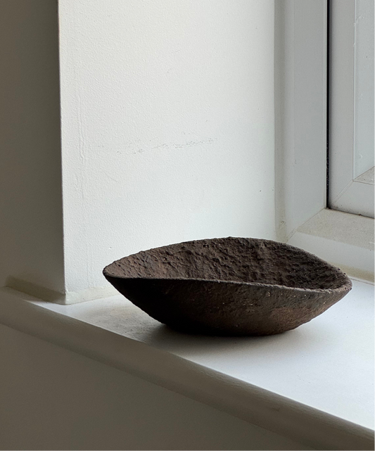 Up-cycled  | deep earthy brown textured curved bowl