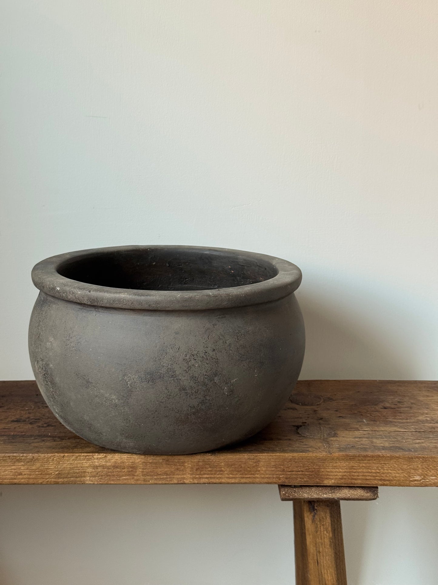 Up-cycled  | large low earthy brown rounded pot
