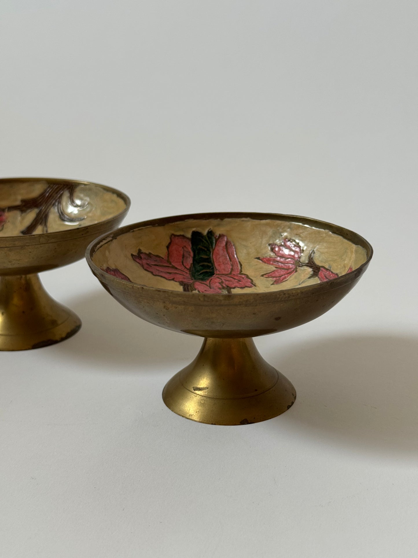 Floral Brass Pedestal Bowls