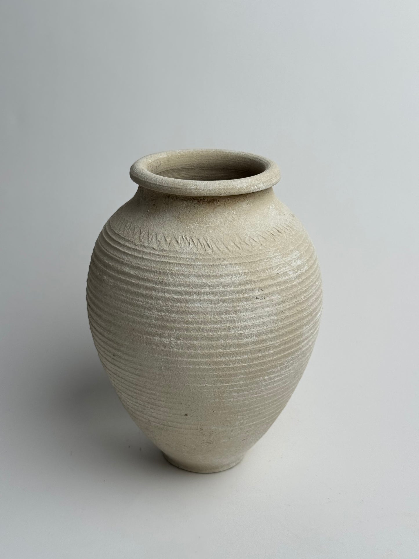 Up-Cycled | Line Detail Off-White Rounded Vase