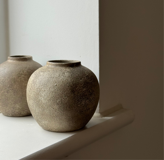 Up-cycled  | earthy beige small rounded textured vase