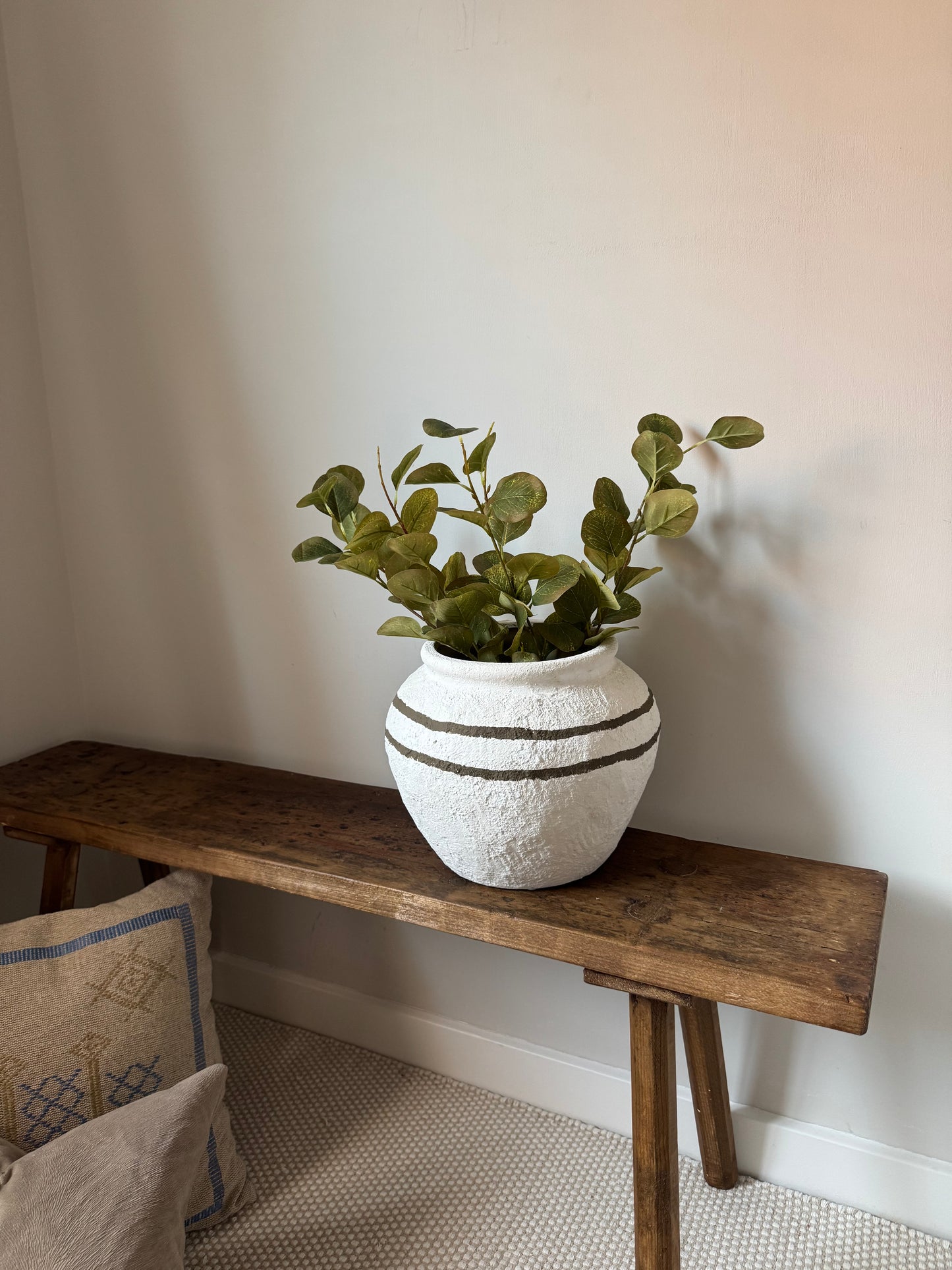 Up-cycled  |  large round textured line detail white urn