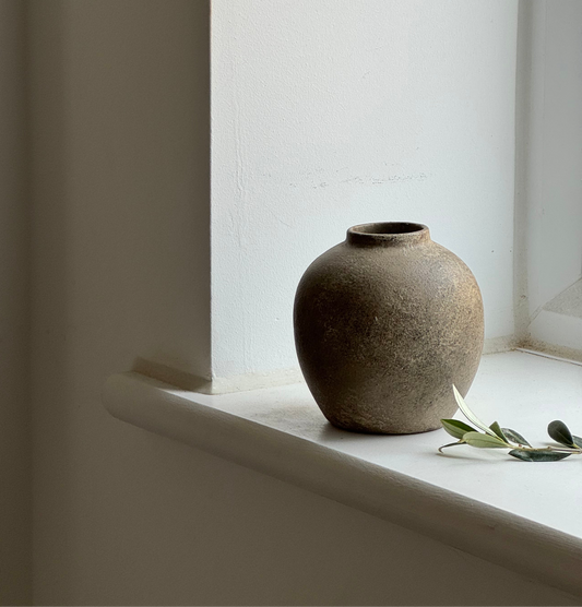 Up-cycled  | earthy beige small rounded textured vase