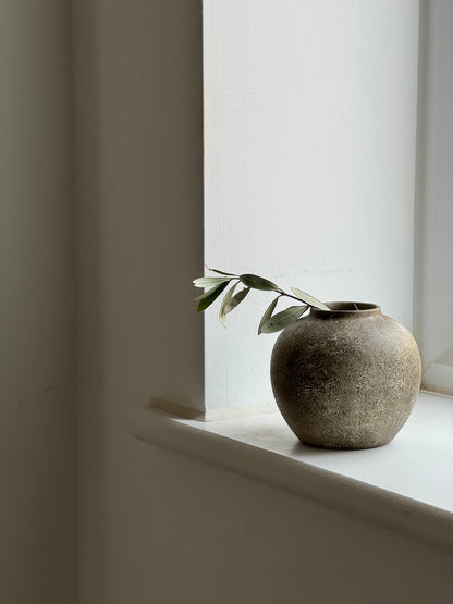 Up-cycled  | earthy beige small rounded textured vase