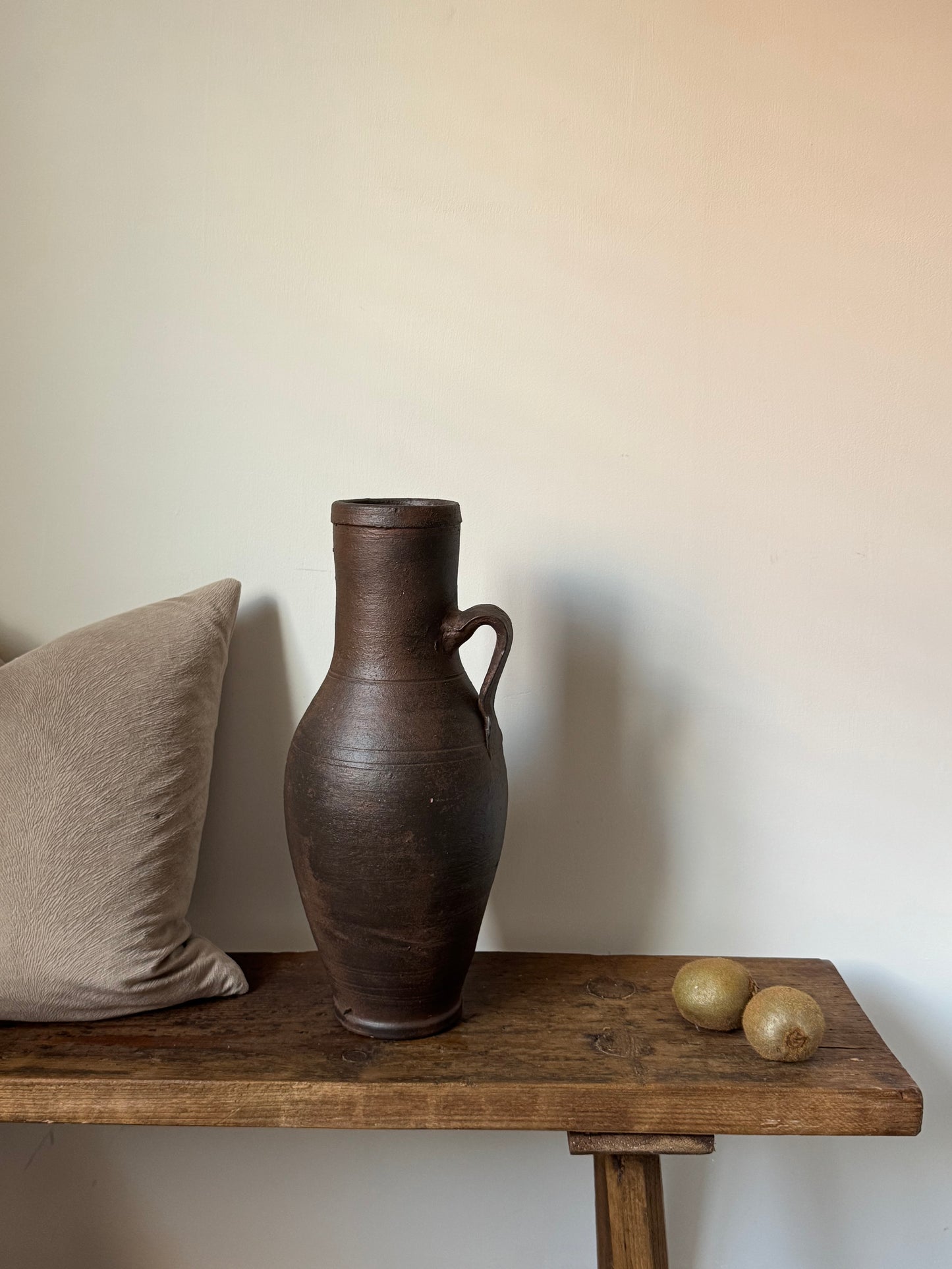Up-cycled  | large dark earthy brown tall handled vase