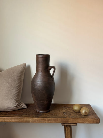 Up-cycled  | large dark earthy brown tall handled vase