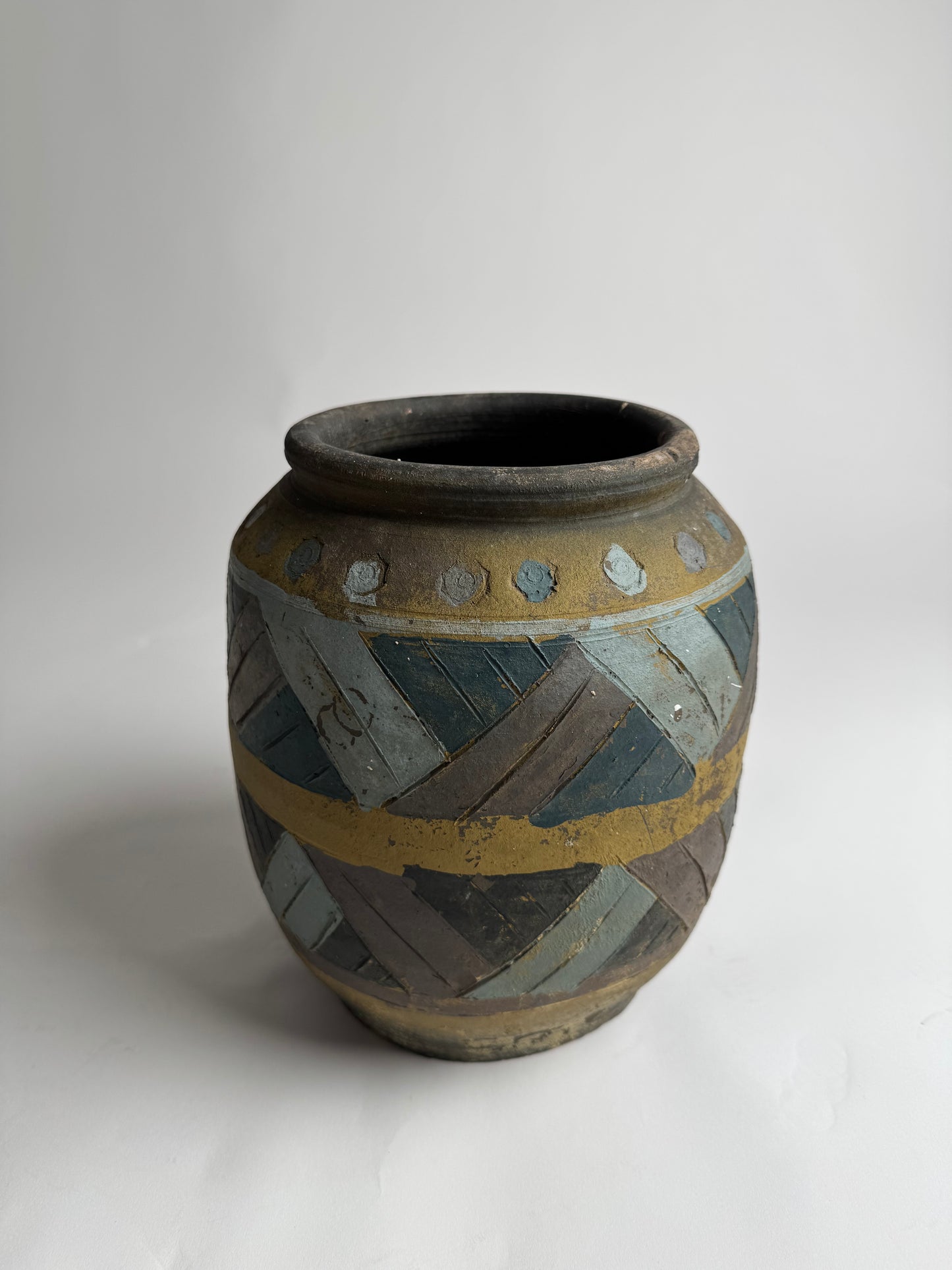 Large Vintage Geometric Rounded Pot