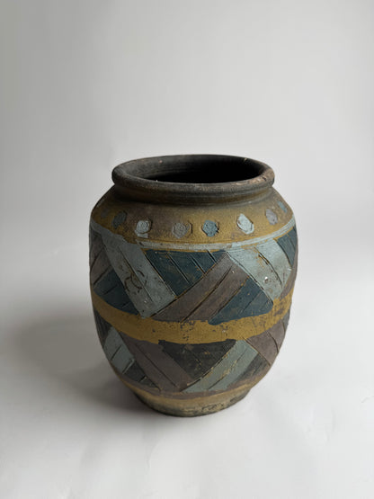 Large Vintage Geometric Rounded Pot