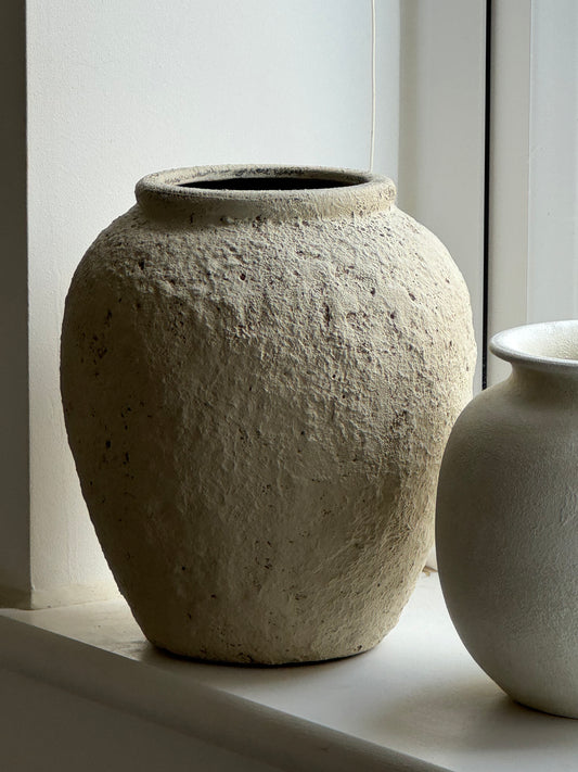 Up-cycled  |  light beige textured classic urn vase