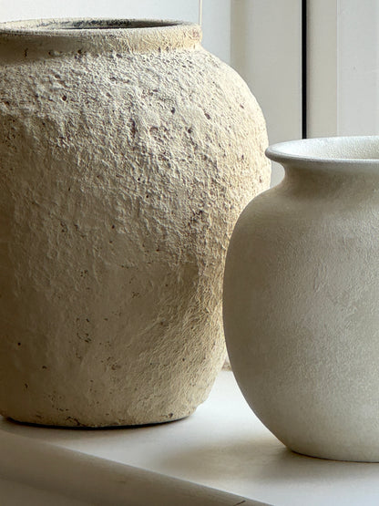 Up-cycled  |  light beige textured classic urn vase
