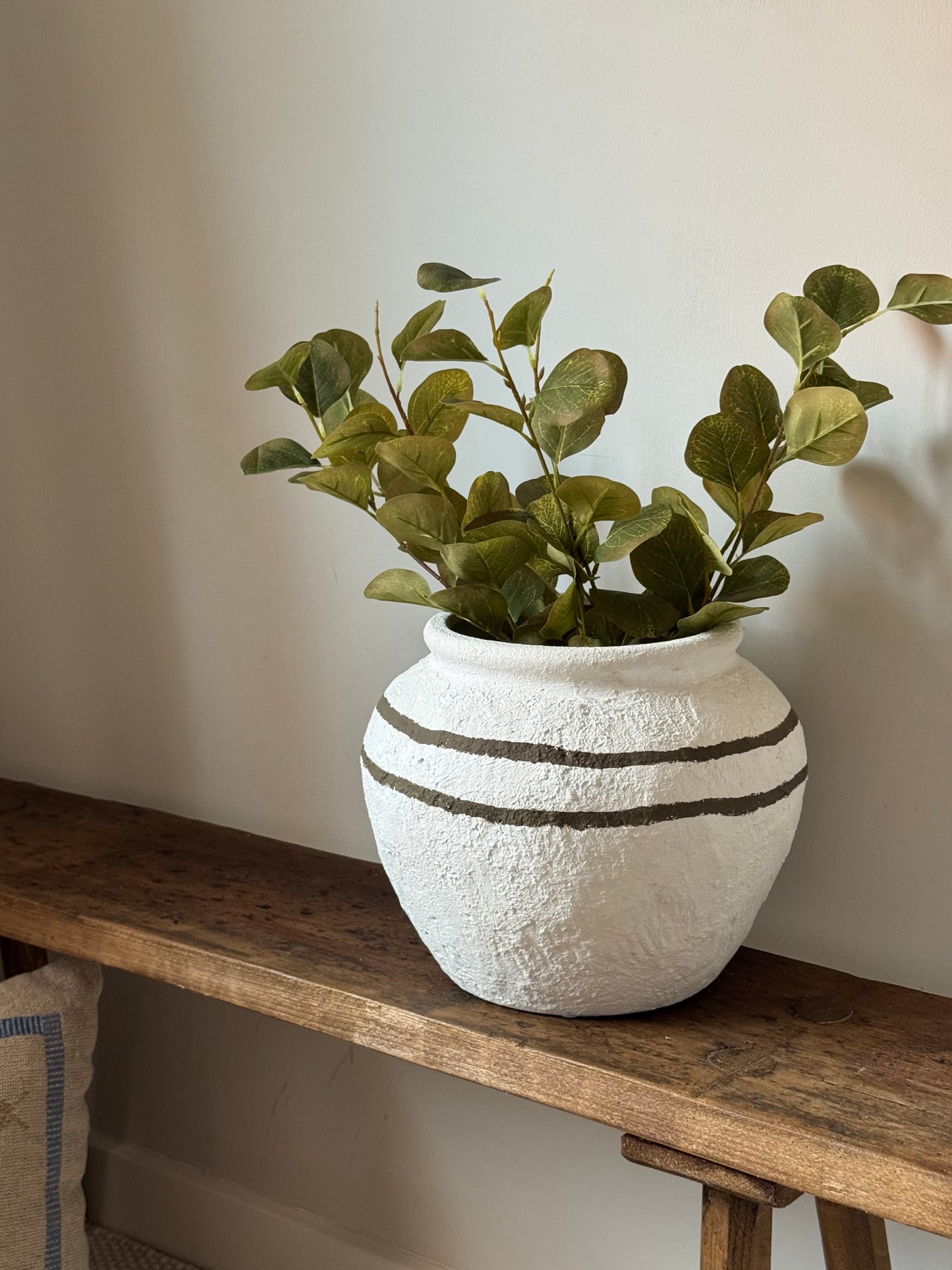 Up-cycled  |  large round textured line detail white urn