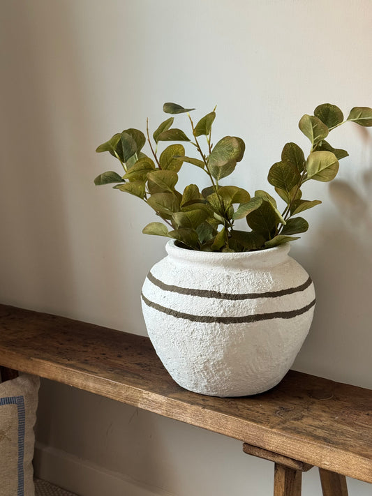 Up-cycled  |  large round textured line detail white urn