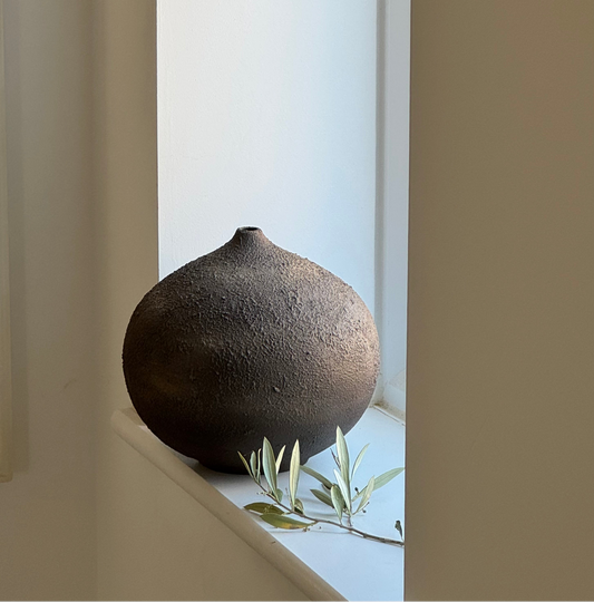 Up-cycled  |  earthy brown textured tapered rounded vase