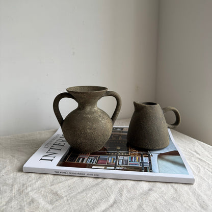 Up-cycled  | earthy brown small double handled vase