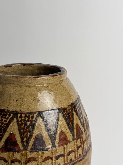 Antique Geometric Large Glazed Stoneware Pot