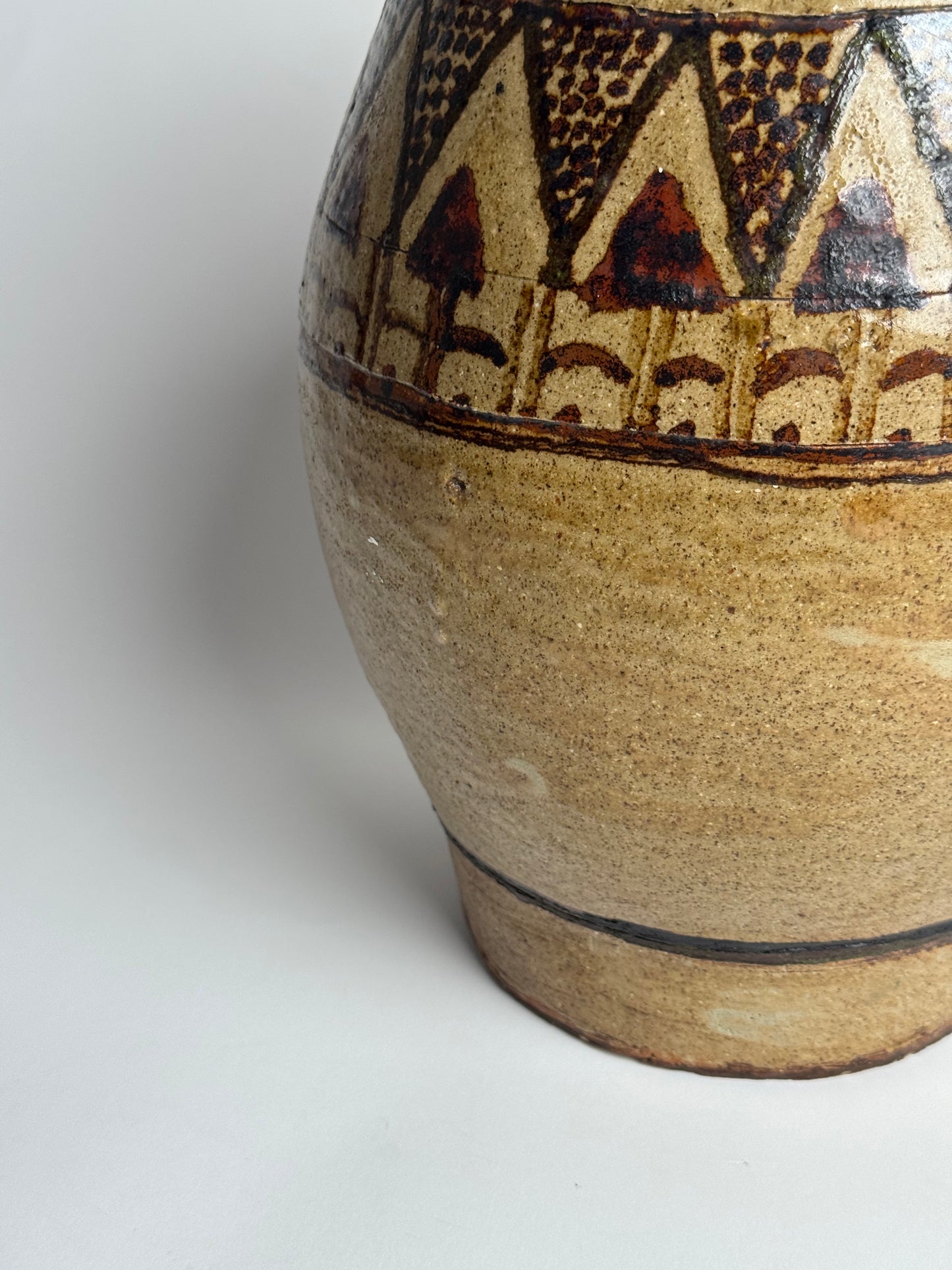 Antique Geometric Large Glazed Stoneware Pot