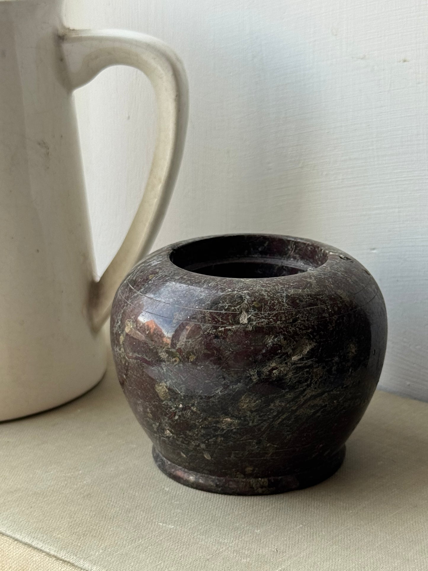 Small Deep Brown Solid Marble Pot/Candle Holder
