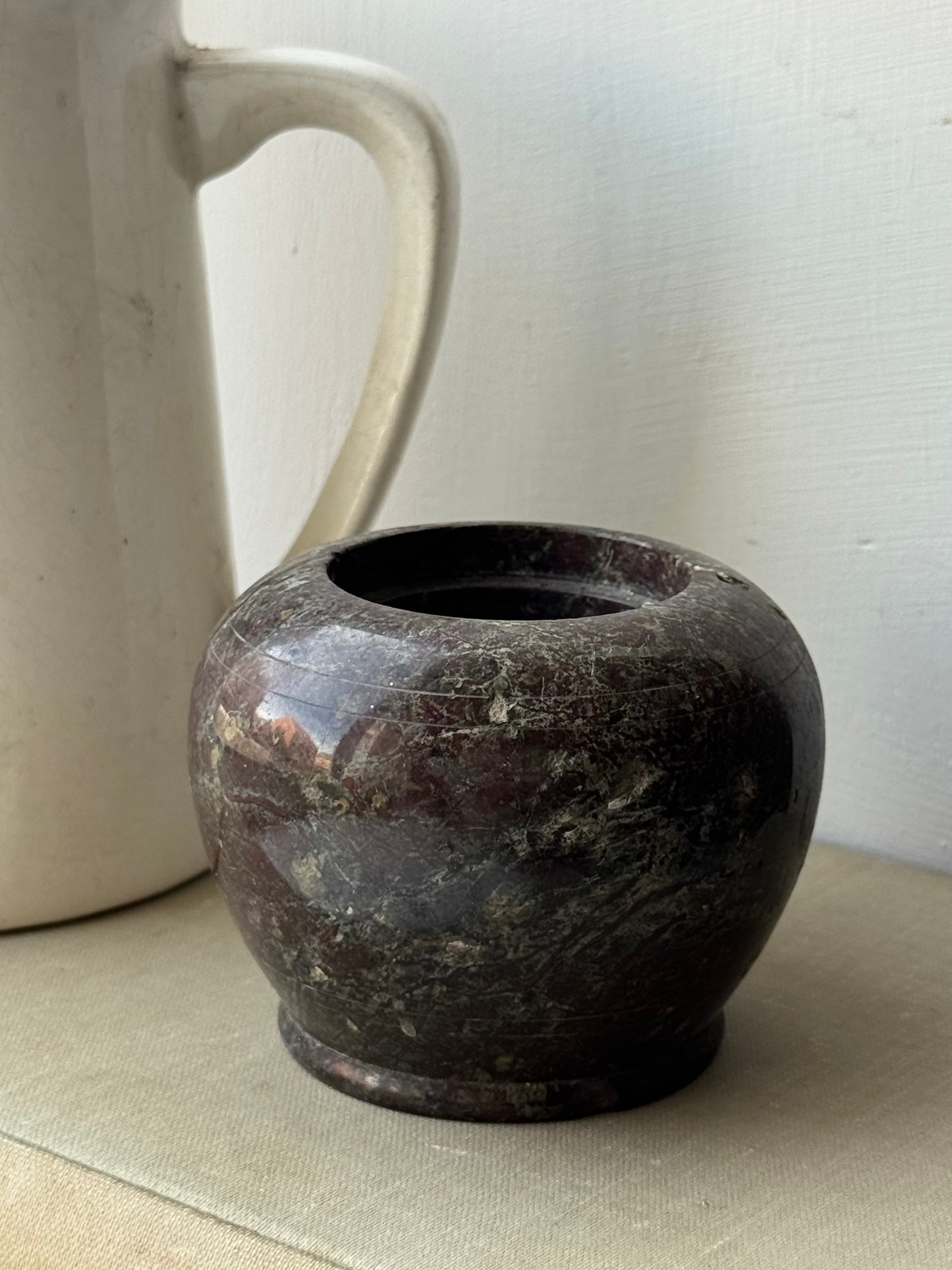 Small Deep Brown Solid Marble Pot/Candle Holder