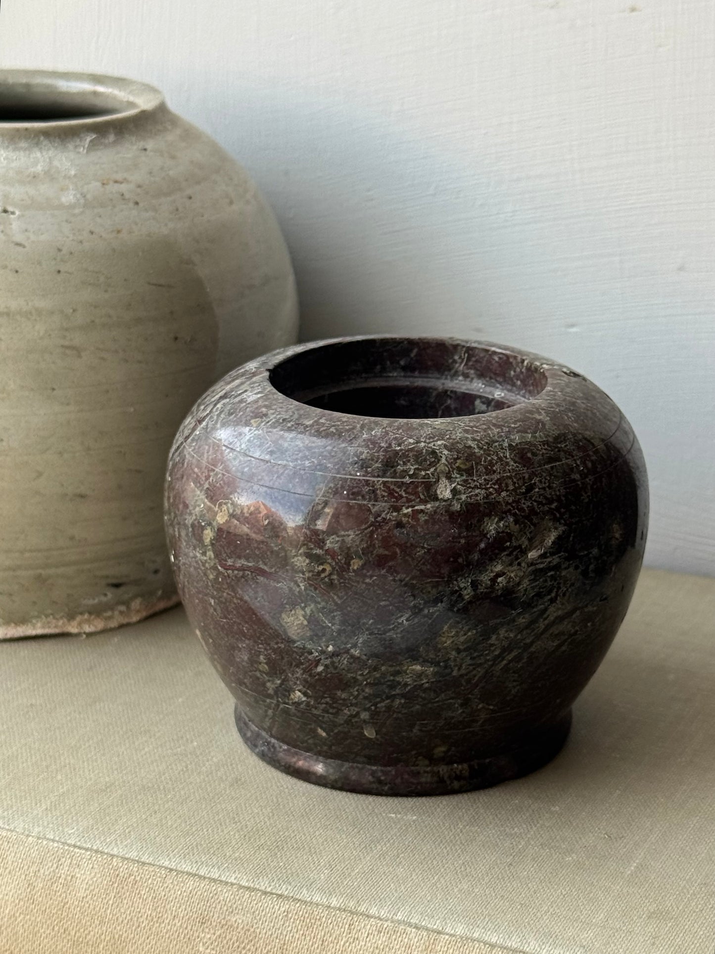 Small Deep Brown Solid Marble Pot/Candle Holder