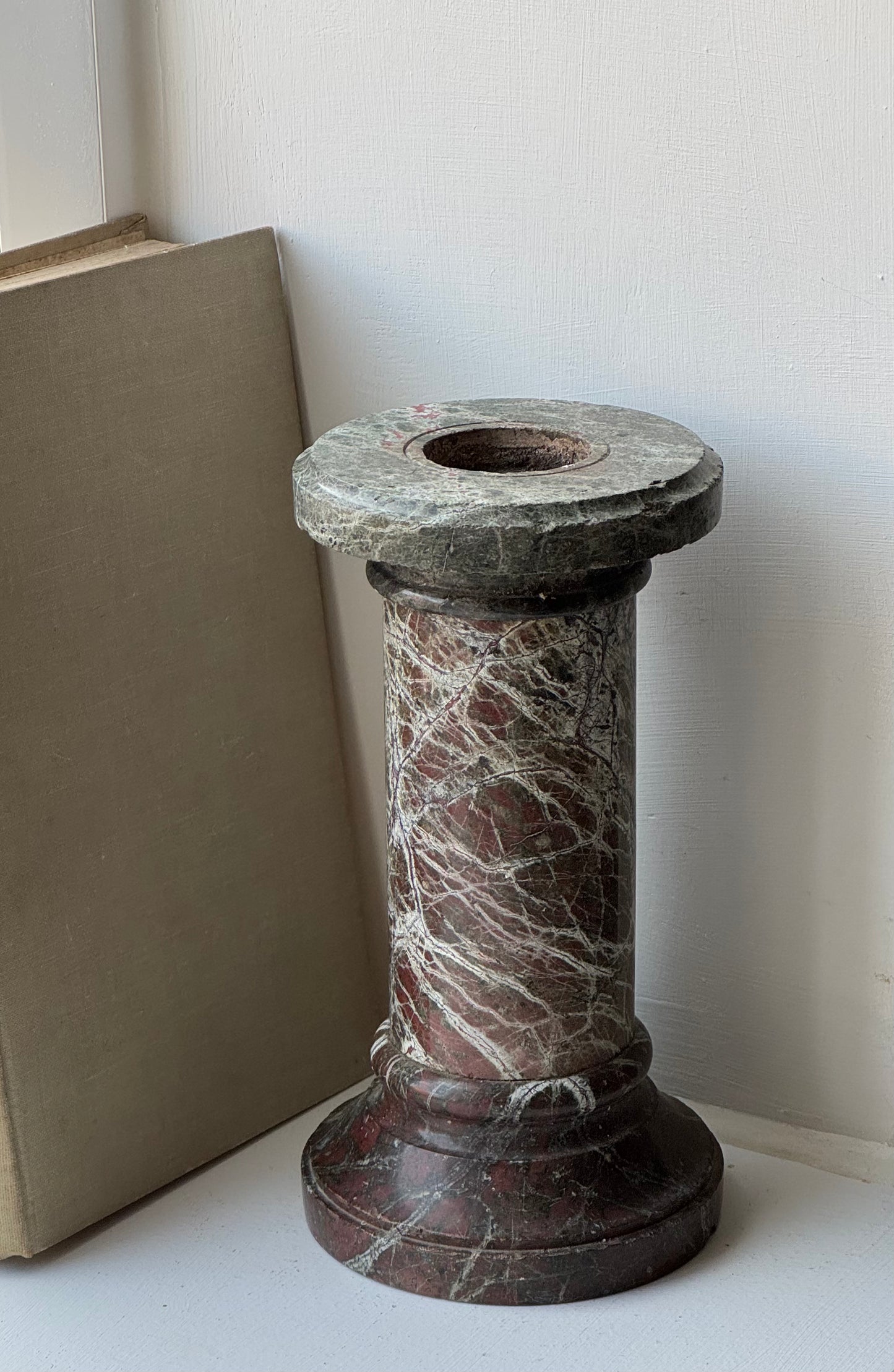 Deep Brown Solid Marble Pillar Candle Holder