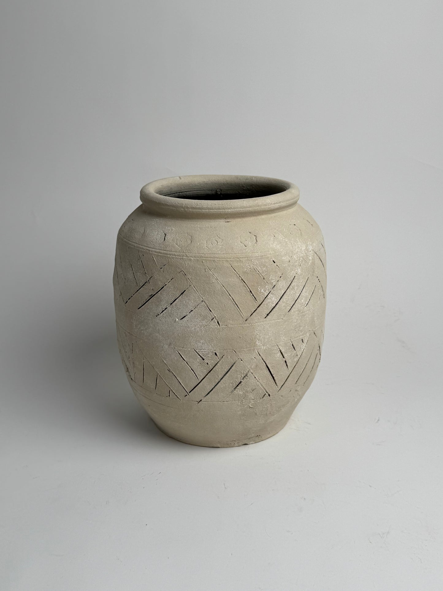 Up-Cycled | Large Neutral Beige Geometric Pot