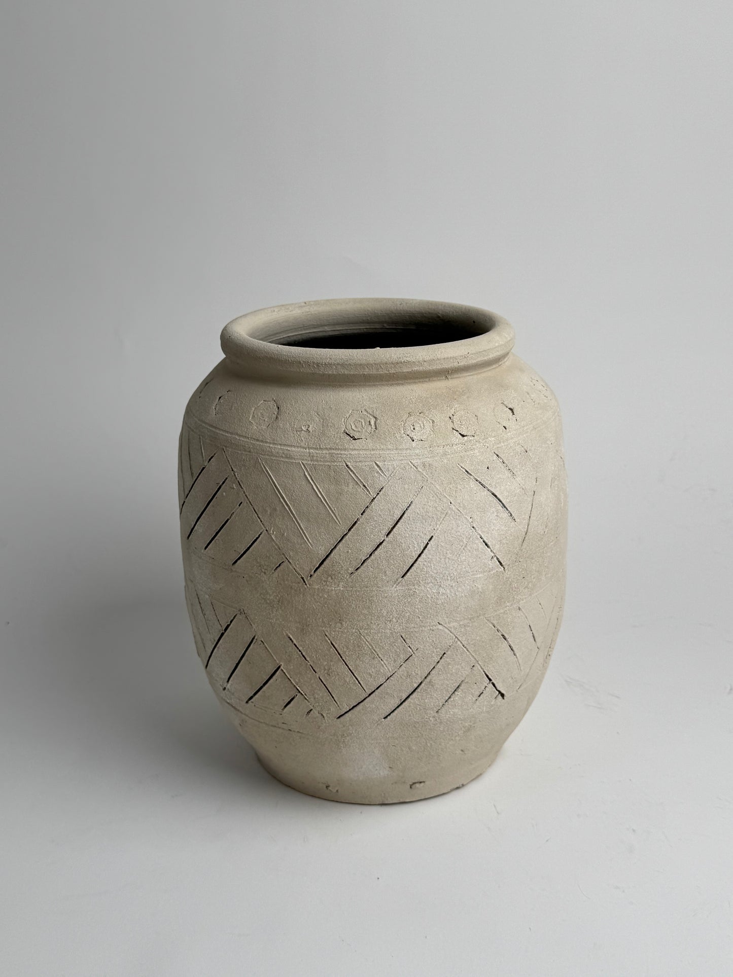 Up-Cycled | Large Neutral Beige Geometric Pot