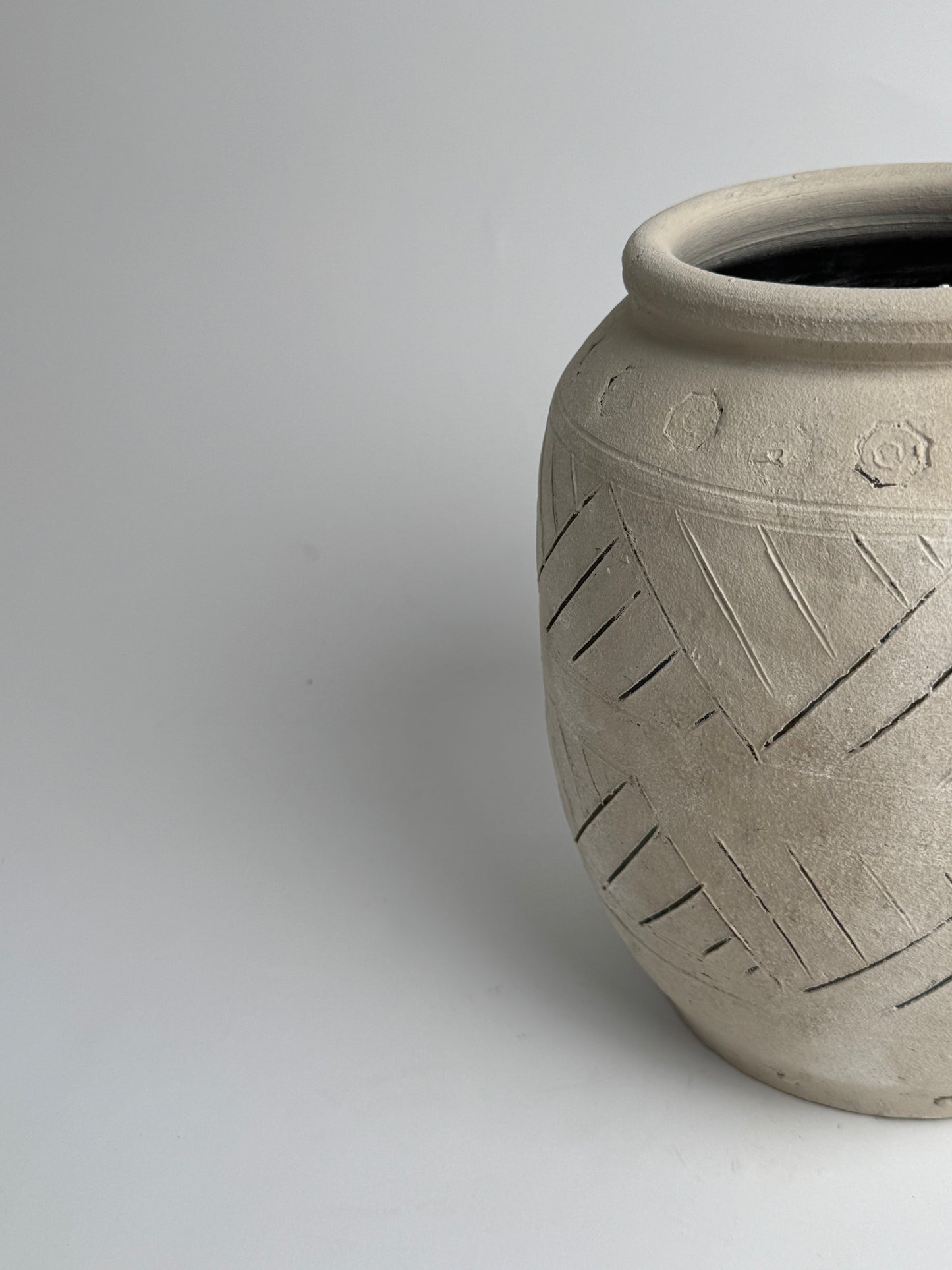 Up-Cycled | Large Neutral Beige Geometric Pot