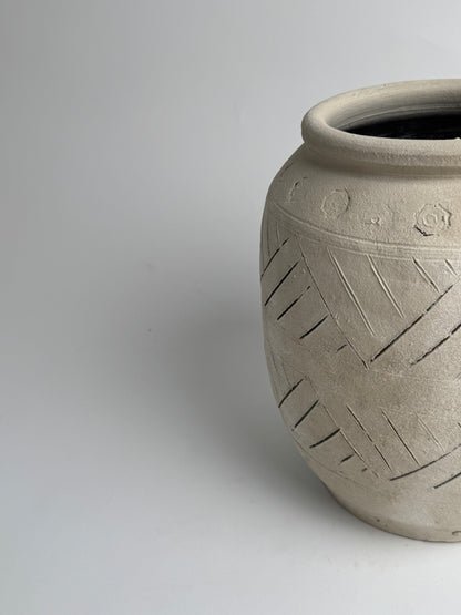 Up-Cycled | Large Neutral Beige Geometric Pot