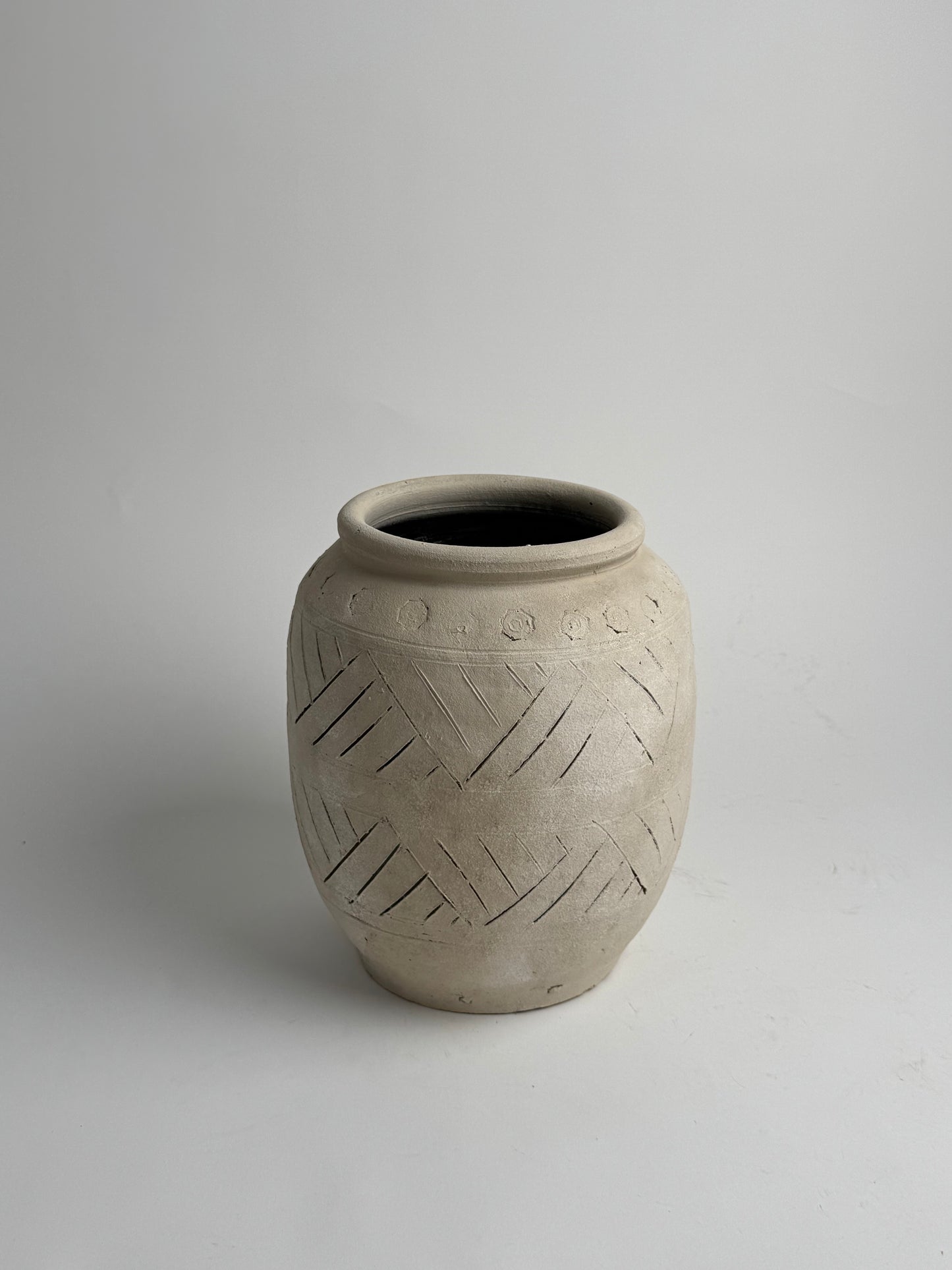 Up-Cycled | Large Neutral Beige Geometric Pot