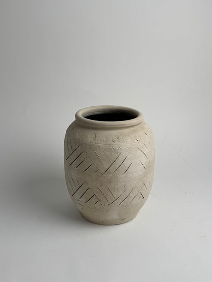 Up-Cycled | Large Neutral Beige Geometric Pot