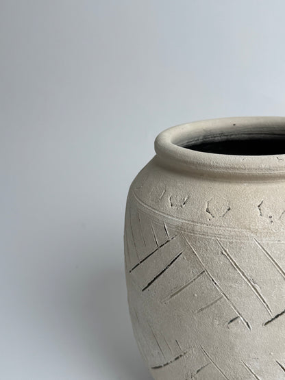 Up-Cycled | Large Neutral Beige Geometric Pot