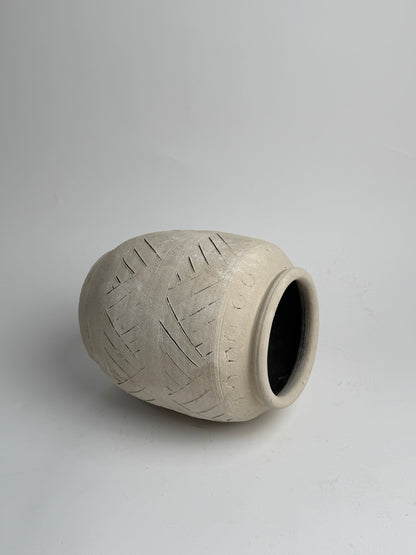 Up-Cycled | Large Neutral Beige Geometric Pot