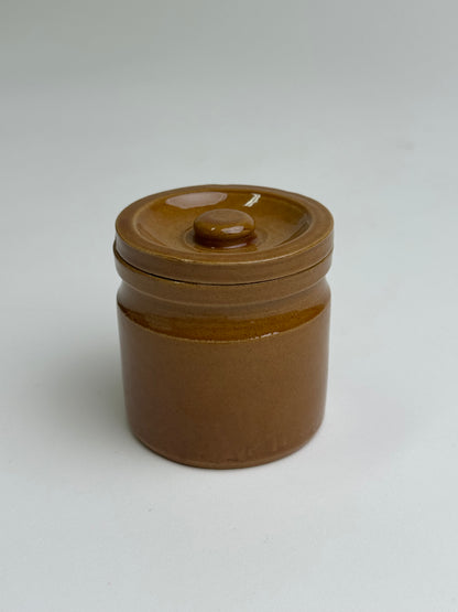 Vintage Mustard Brown Lidded Storage Jar