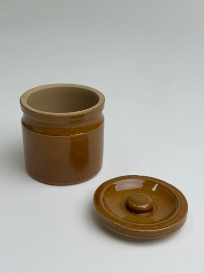 Vintage Mustard Brown Lidded Storage Jar
