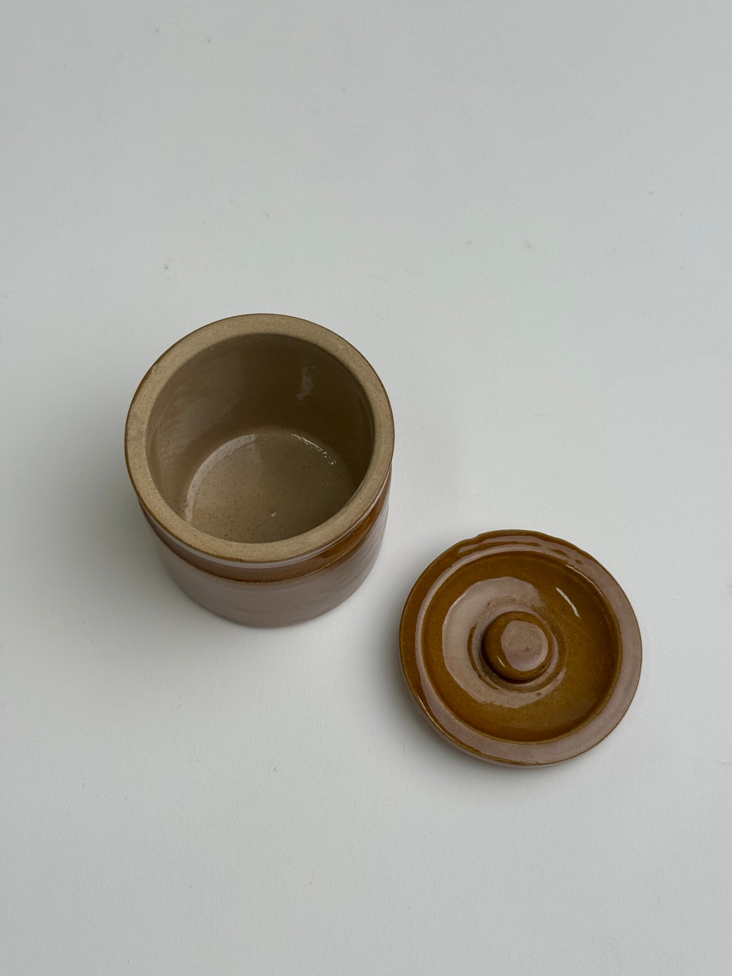 Vintage Mustard Brown Lidded Storage Jar