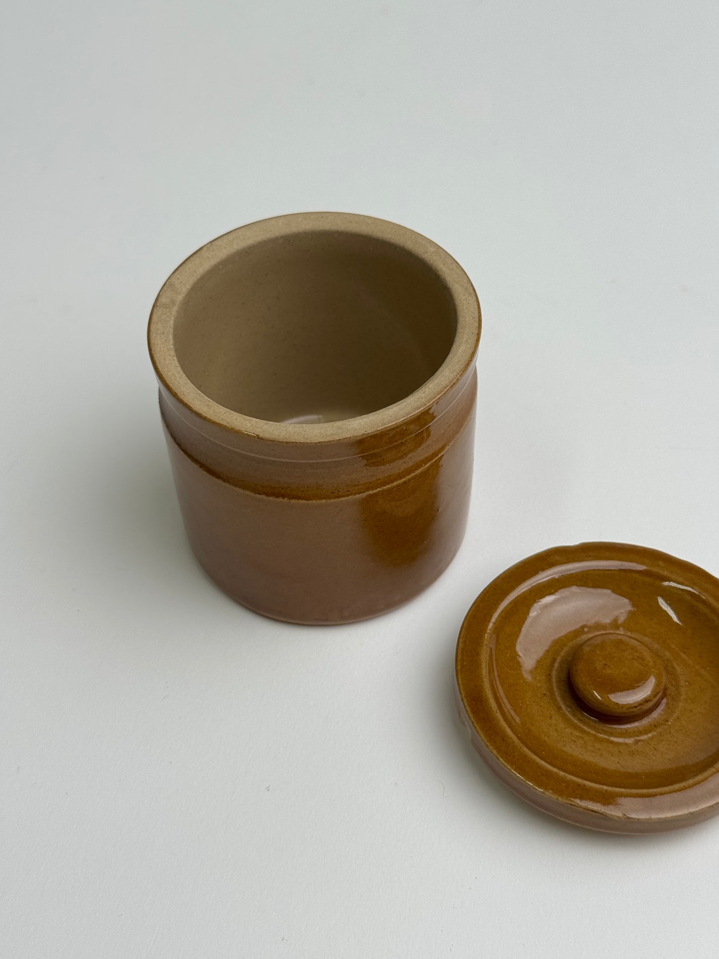 Vintage Mustard Brown Lidded Storage Jar