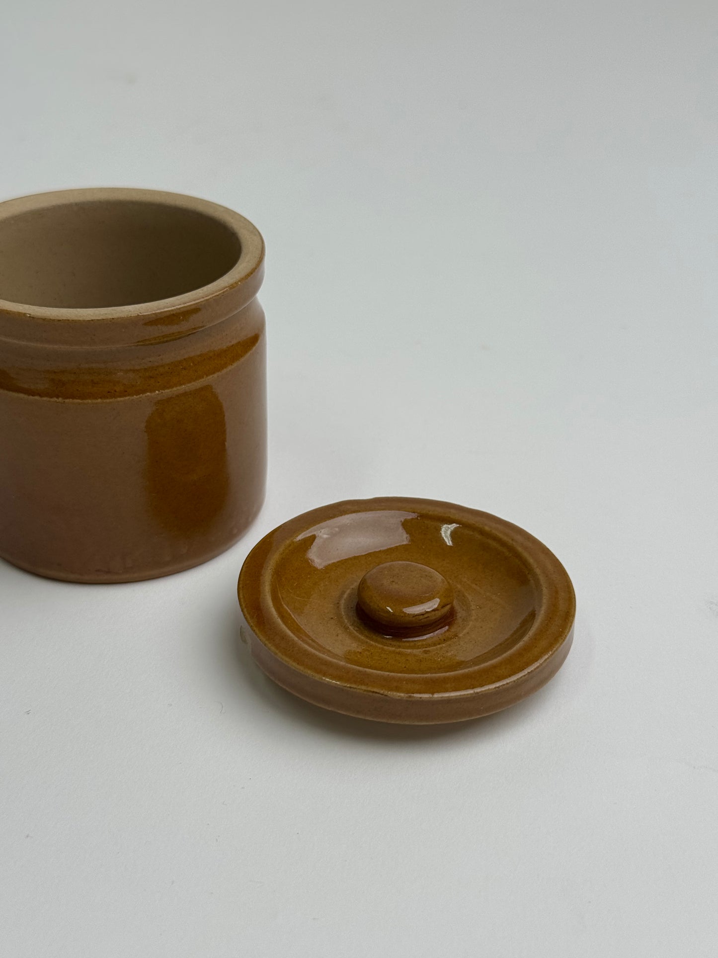 Vintage Mustard Brown Lidded Storage Jar