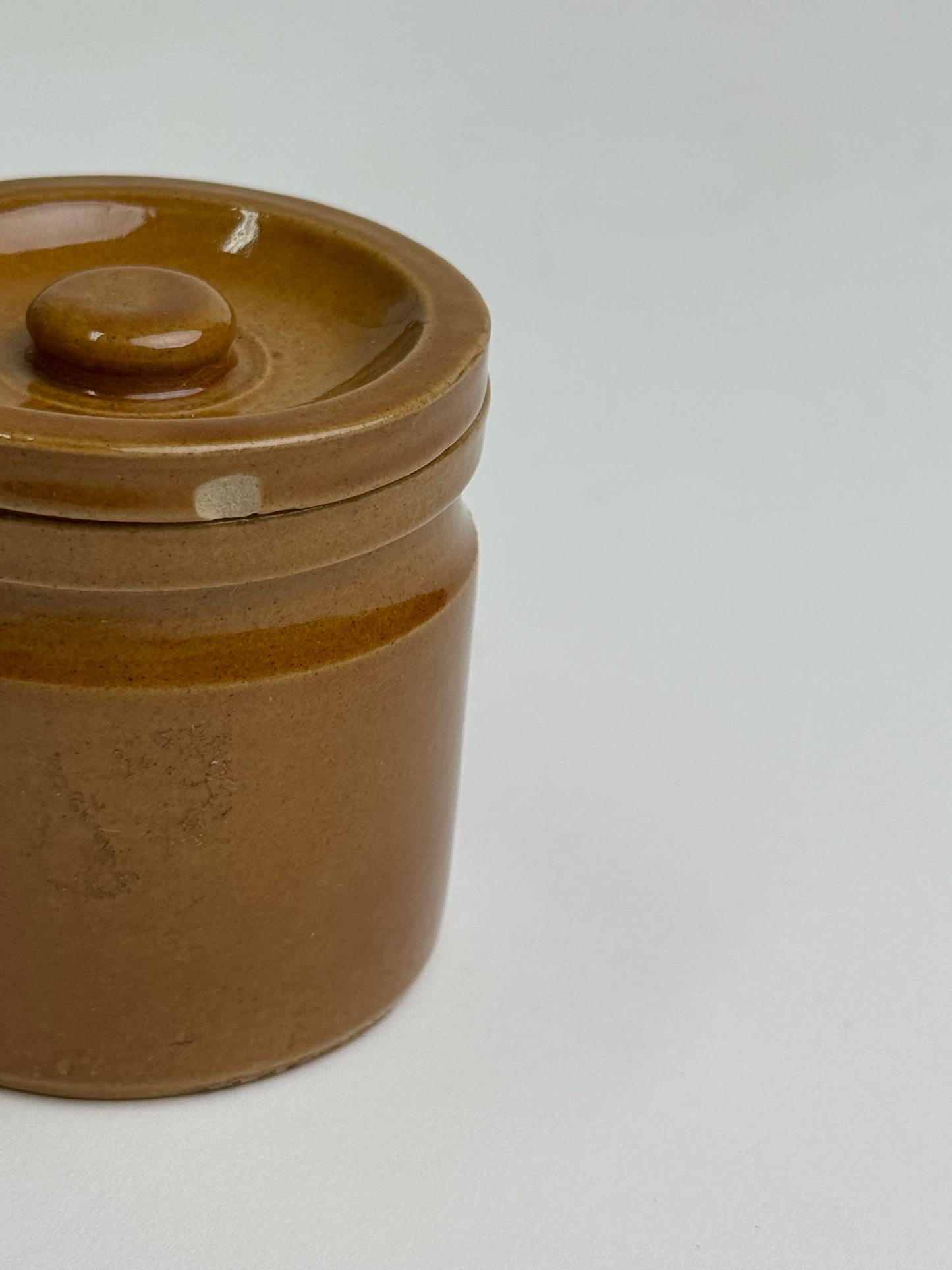 Vintage Mustard Brown Lidded Storage Jar