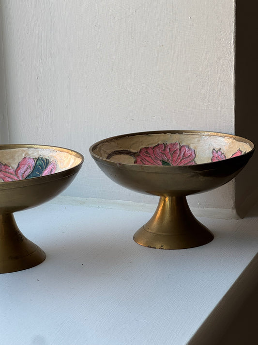 Floral Brass Pedestal Bowls