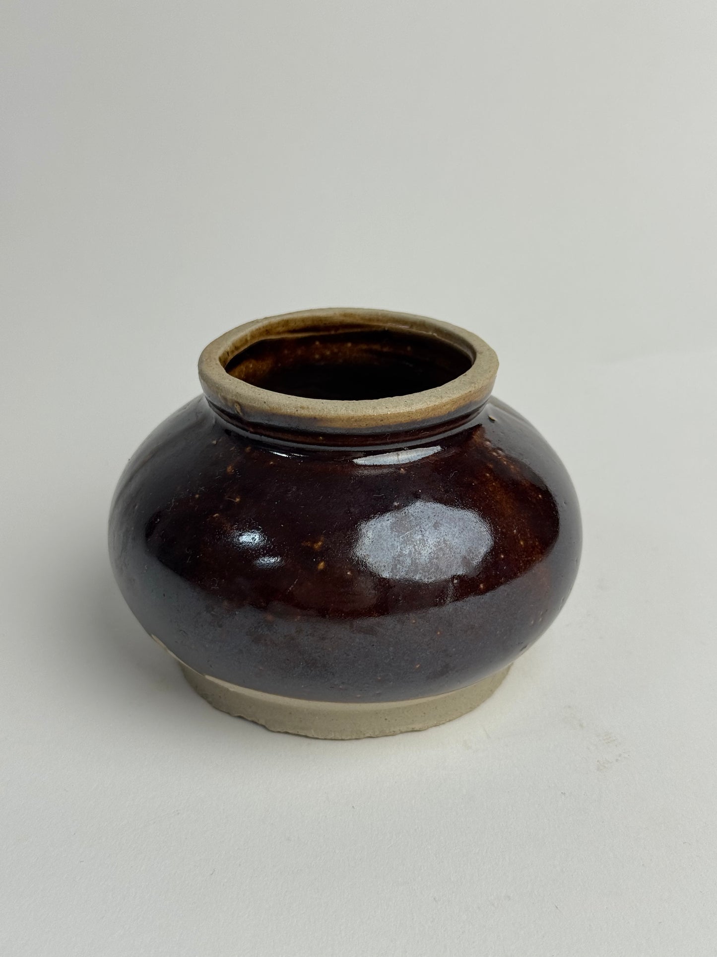 Low Vintage Brown Glazed Tea Jar