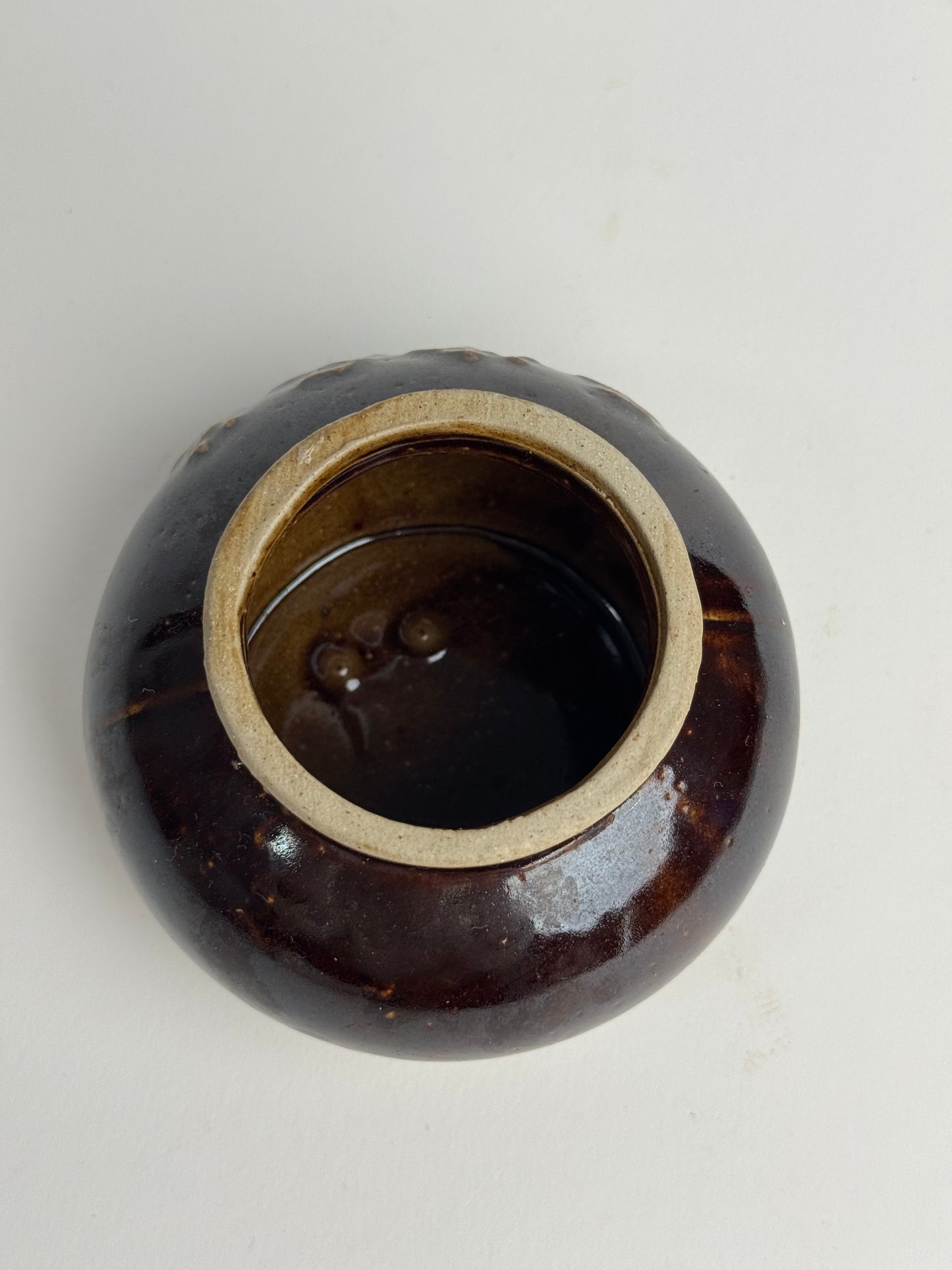 Low Vintage Brown Glazed Tea Jar