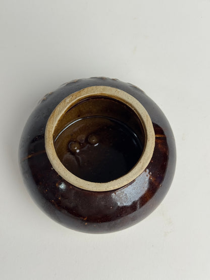 Low Vintage Brown Glazed Tea Jar