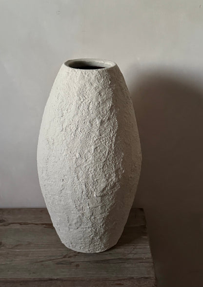 Up-cycled  |  textured off-white/light beige large tapered vase