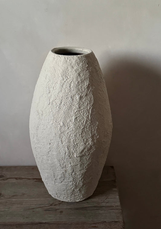 Up-cycled  |  textured off-white/light beige large tapered vase