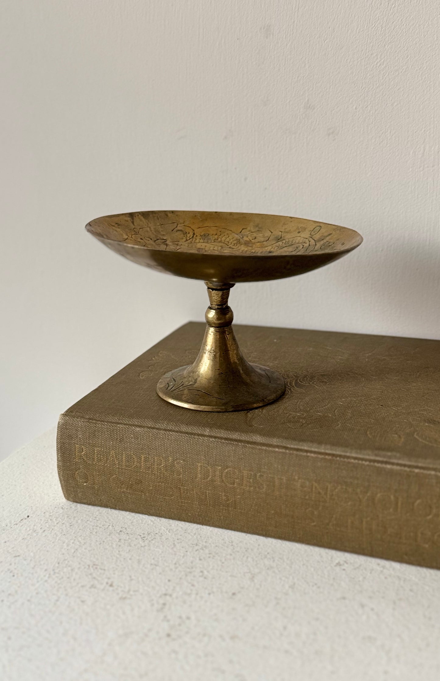 Engraved Brass Pedestal Dish