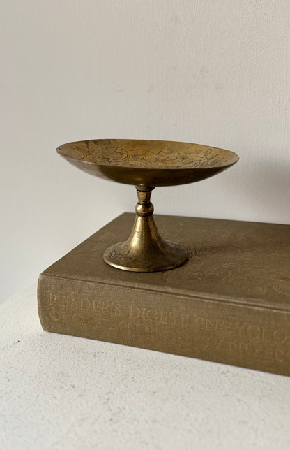 Engraved Brass Pedestal Dish